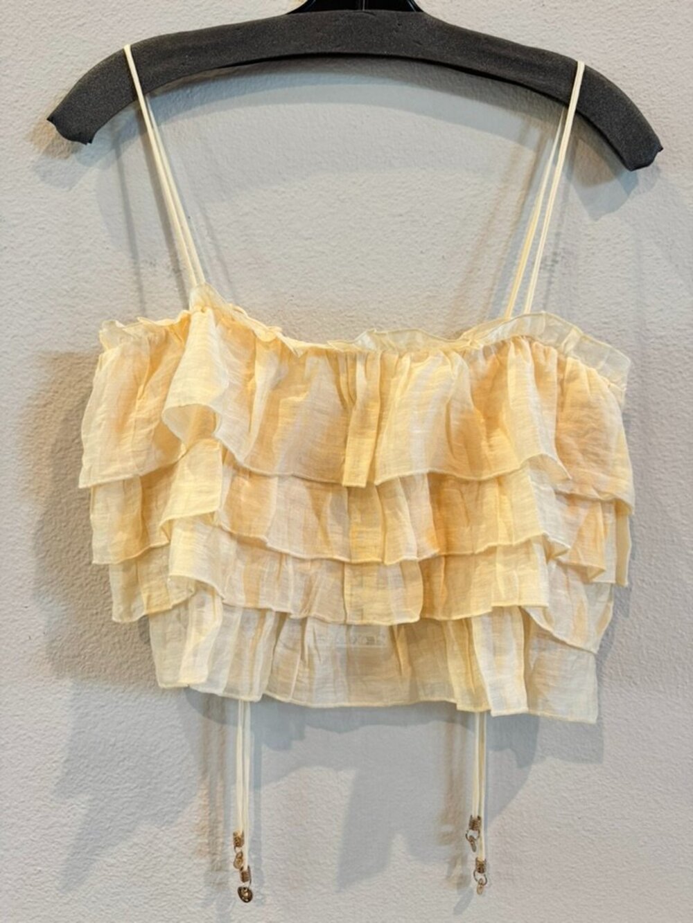 NWT - Mango Layered Ruffle Crop Camisole - Ecru